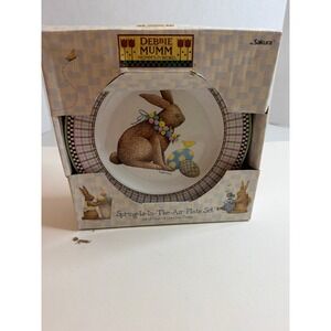 Debbie Mumm Spring Is In The Air Plate Set 8 Ceramic Easter Bunny Birds Sakura